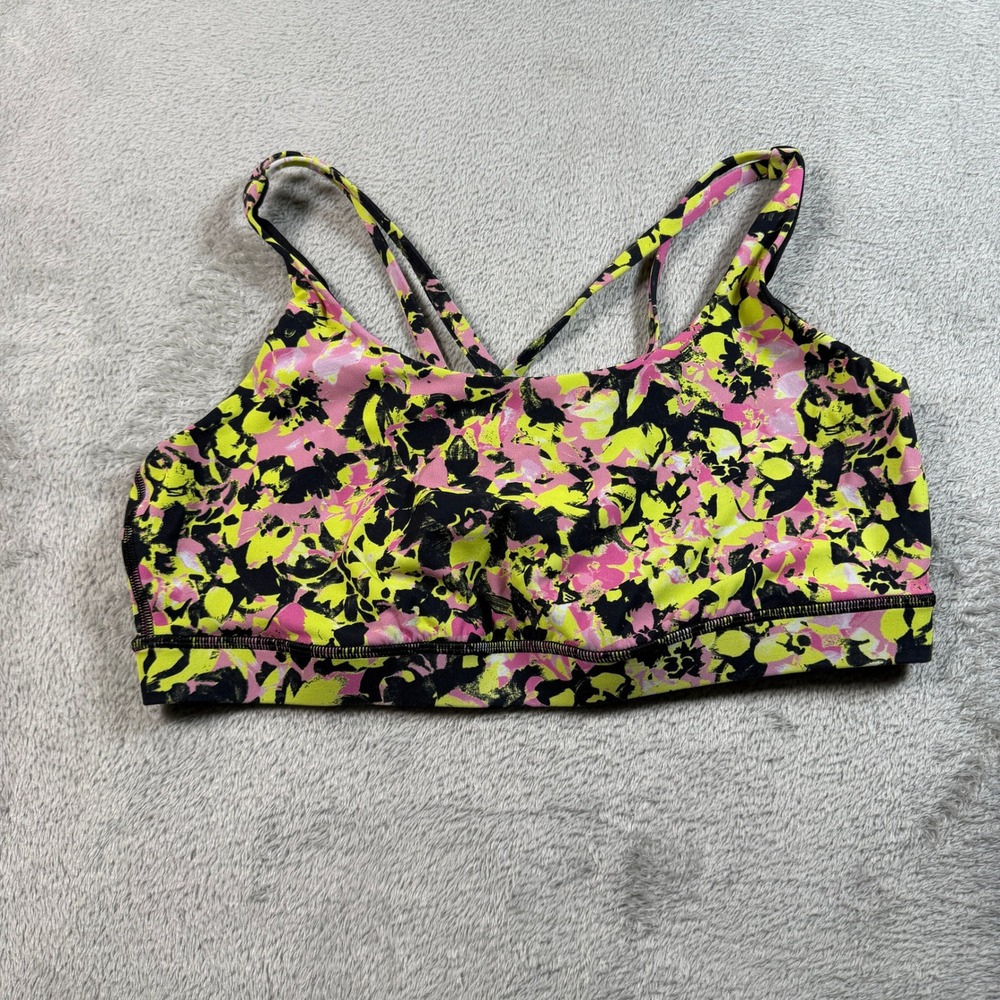 Lululemon Energy Sports Bra Women 14 Yellow Floral Medium Support Strappy